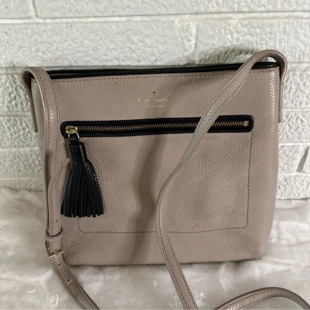 kate spade PINK Black Pebbled Leather Crossbody with Tassel